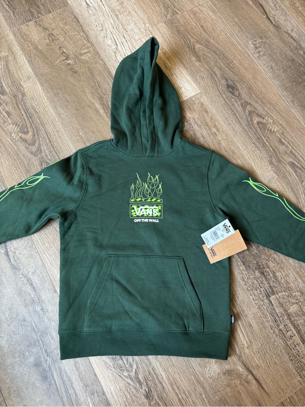 Vans Dark Green Hoodie with Lime Graphic